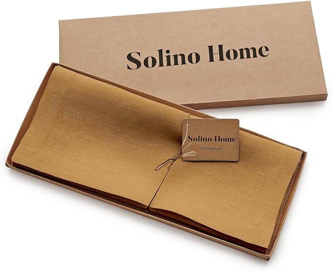 Solino Home 100% Pure Linen Table Runner Caramel Long, Fete 14 x 132 in | Table - Image 5
