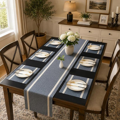 FAVE Navy Blue Woven Table Runner - Image 4