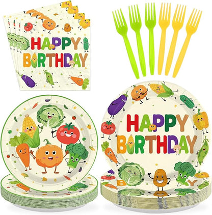 96Pcs Vegetable Birthday Party Decorations, Serves 24 | Cute Vegetable Plates by Greencian