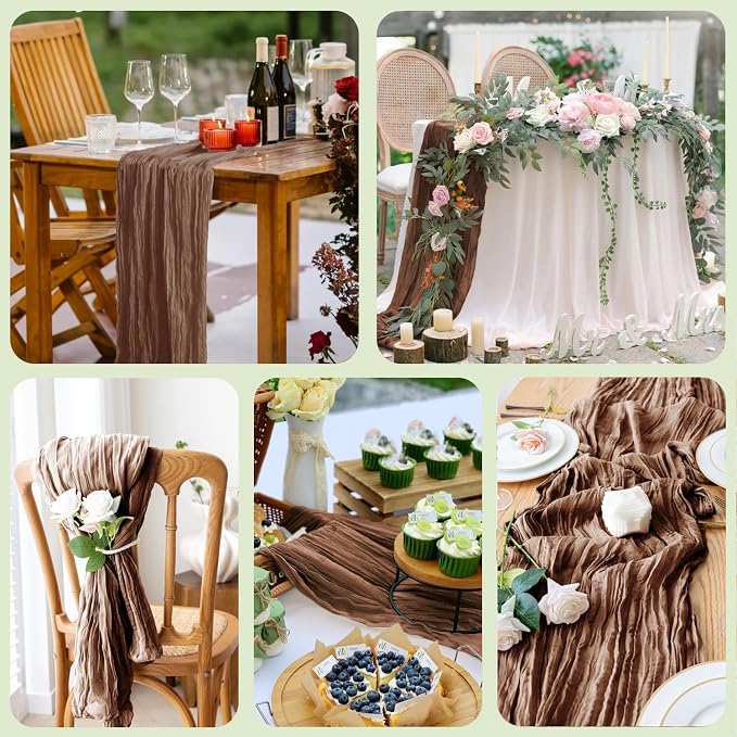 Cheesecloth Table Runner Brown 10FT Boho Gauze Runner, 4 Pack | 120 Inch Cheese - Image 7