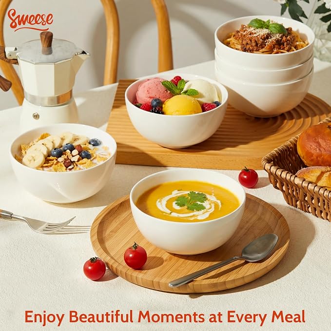 Sweese Porcelain Bowls Set of 6, 20oz Lightweight Round Cereal Bowls Set - Image 7
