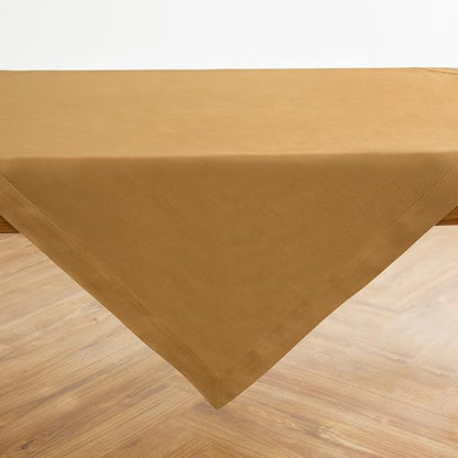 Solino Home Linen Tablecloth 52 x 52 Inch - 100% Pure Linen Caramel Square Tablecloth - Fete, Machine Washable Table Throw for Spring, Easter