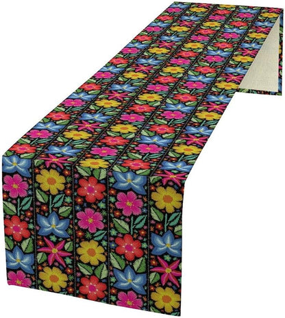 YCness Ethnic Mexican Table Runer, Mexican Flower Traditional Pattern Ornate - Image 2