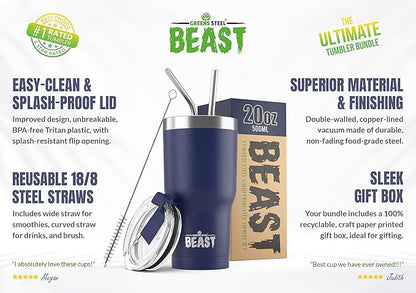 Beast 20 oz Tumbler Stainless Steel Vacuum Insulated Coffee Ice Cup Double Wall Travel Flask (Royal Blue)