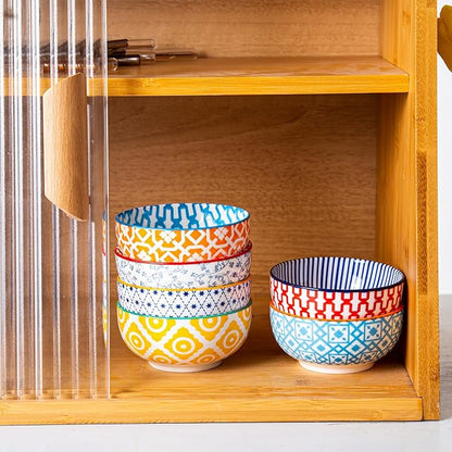 Ceramic Dipping Bowls Set - Mini 4 Oz Dessert Bowls - Small 3.5 Inch Porcelain Bowls for Side Dishes, Snack, Yogurt, Appetizer - Microwave Dishwasher Safe - Set of 6 - Assorted Colors