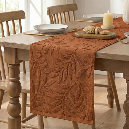 Artoid Mode Caramel Soft 3D Jacquard Leaves 100% Cotton Spring Table Runner - Image 6