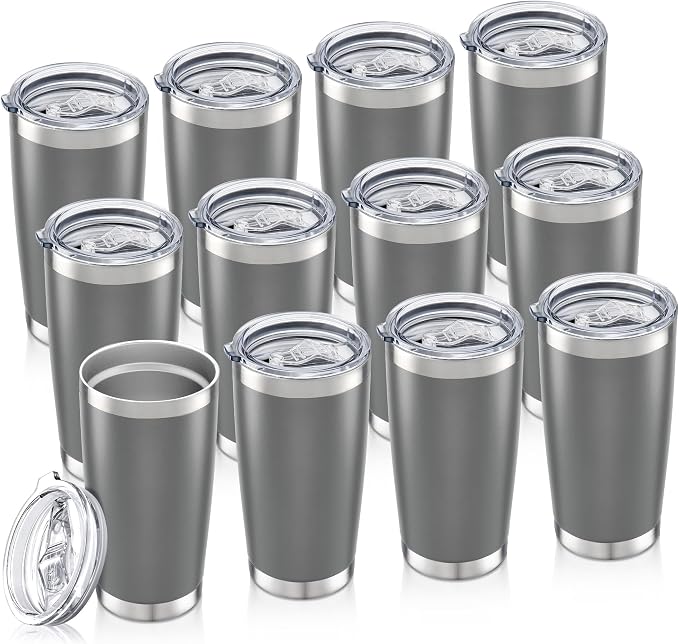 20oz Tumbler Bulk with Lid Stainless Steel Tumblers, 12 Pack | Leak Proof Lid by Unknown