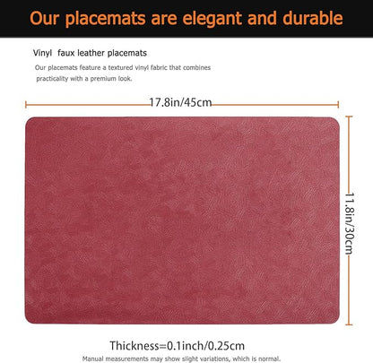 Vinyl Placemats Set of 12 Faux Leather 100% Waterproof Wipeable Washable Place Mats Heat Resistant Easy Clean Non-Slip Table Mats for Indoor Outdoor. (12,Red)