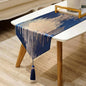 Luxury Blue Table Runner 13x98 Inch, Modern Abstract Geometric, Tassels | by Jiino