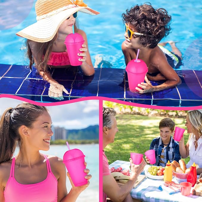 6 Set Slushie Cups with Dome Lids and Straws Detachable Spoon Straws Reusable - Image 6