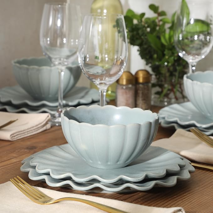 Gibson Elite Bistro Fleur Plates and Bowls Sets, 12-Piece Stoneware Dinnerware - Image 3