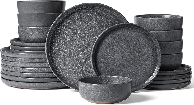 Famiware Milkyway 24-Piece Stoneware Dinnerware Set, Matte Dark Charcoal | by Famiware