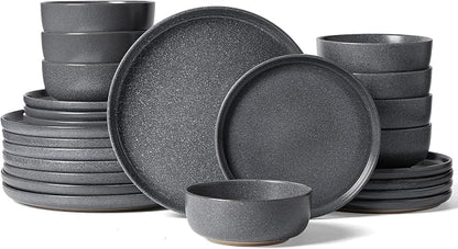 Famiware Milkyway 24-Piece Stoneware Dinnerware Set, Matte Dark Charcoal | by Famiware