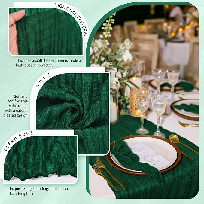 30 Pack Cheesecloth Table Runner 10FT Emerald Green Table Runner Boho Gauze - Image 3
