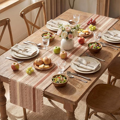 Artoid Mode Caramel Farmhouse Stripe Braided Table Runner 12x120 Inch | Holiday - Image 5