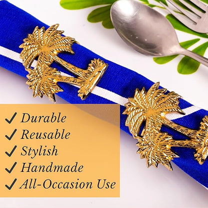 12-Piece Gold Metal Napkin Rings - Palm Tree Metal Napkin Rings Dinner Napkin Holder for Wedding Birthday Valentine's Day Christmas Party Dinner Table Décor - ALPHA Living HOME