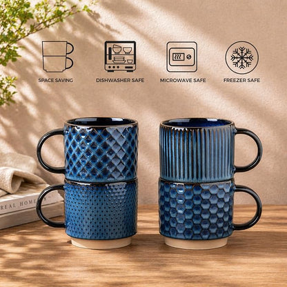 GBhome 12 OZ Stackable Coffee Mugs Set of 4, Ceramic Coffee Cups Set | Coffe - Image 8