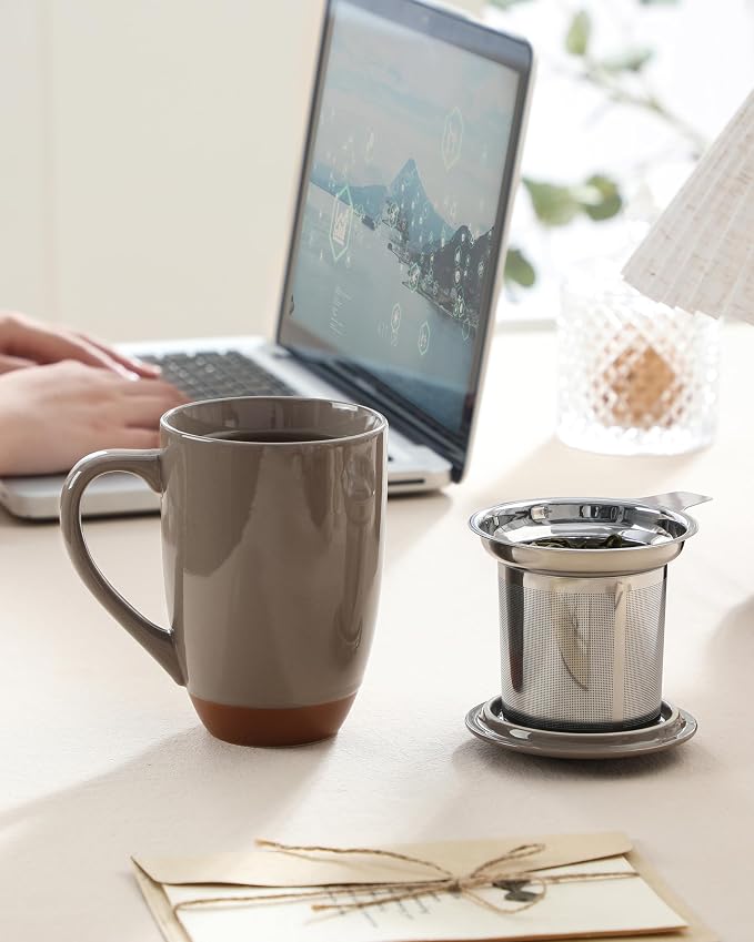 MALACASA Ceramic Tea Mug with Lid and Stainless Steel Infuser, 18 oz Large Tea - Image 6