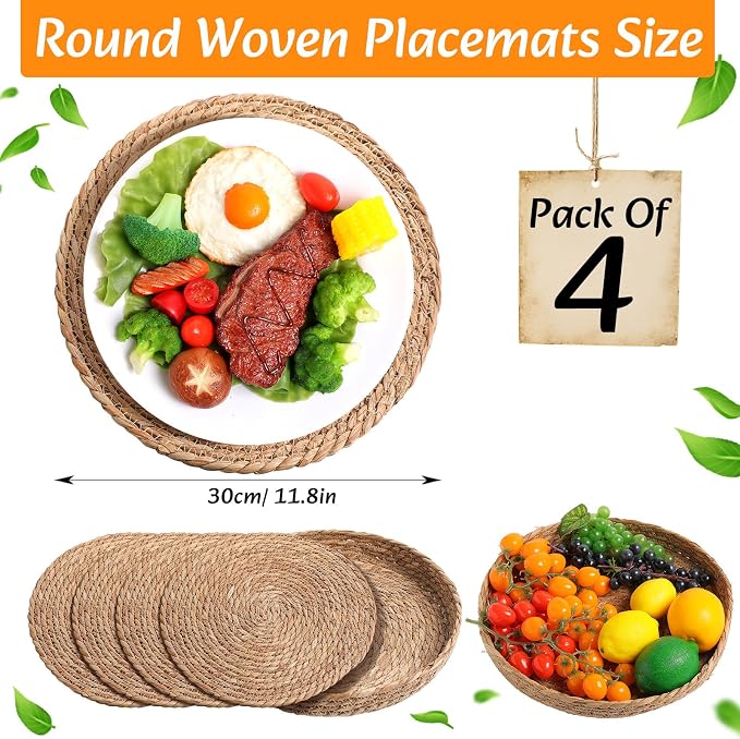 Boho Placemats 4/6/8 Set of Round Woven Placemat Macrame Style Bicolor - Image 3