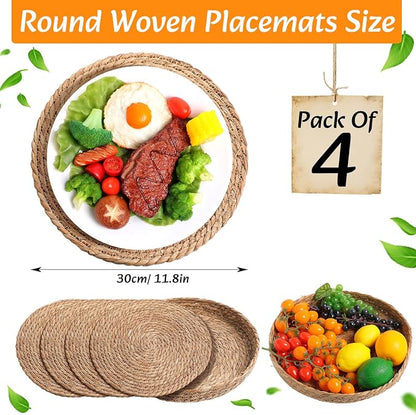 Boho Placemats 4/6/8 Set of Round Woven Placemat Macrame Style Bicolor - Image 3