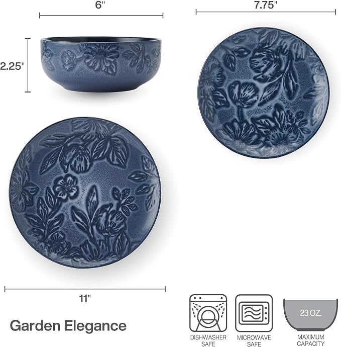 Paltzgraff Garden Elegance 12 Piece Floral Stoneware Dinnerware Plate Bowl Dish - Image 3