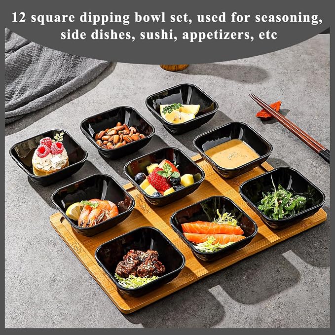Berglander Dip Bowls Set 12pcs, 6 oz Black Plastic Dipping Bowls, Matte Stone - Image 3