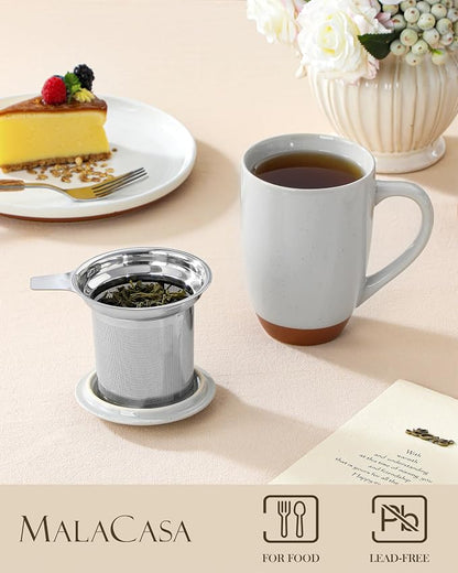 MALACASA Ceramic Tea Mug with Lid and Stainless Steel Infuser, 18 oz Large Tea - Image 3