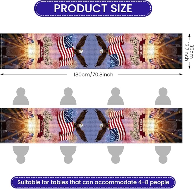 Independence Day Table Runner Patriotic Design American Flag Crowd Celebration - Image 4