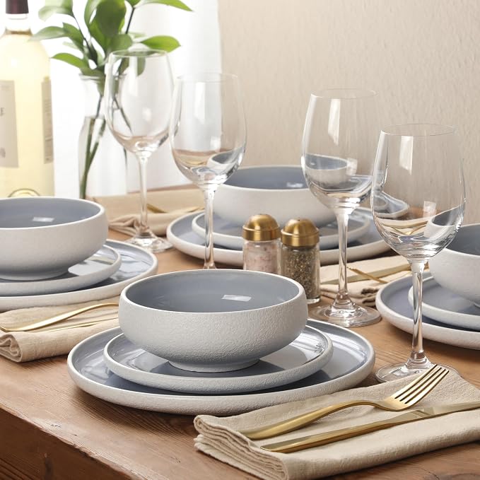 Gibson Elite Pacifco Beach Plates and Bowls Sets, 12-Piece Stoneware Dinnerware - Image 3