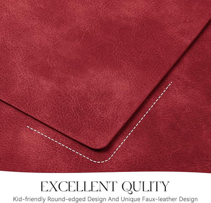MOSAYT Vinyl Placemats Set of 6-12 X 17 Inch - Faux Leather 100% Waterproof Oil-Proof Wipeable PU Place Mats, Heat Resistant Reversible Table Mats for Kitchen, Dining, Outdoor (Red)