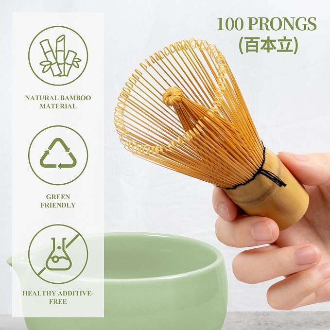 YIBO Matcha Whisk Set, Matcha Kit Bamboo Whisk and Ceramic Bowl - Image 2