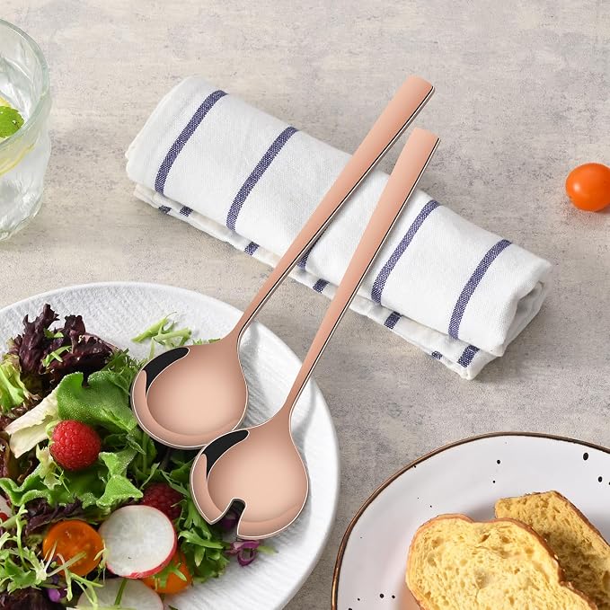 Rose Gold Salad Serving Utensils Set, 9.4 Inch Stainless Steel Salad Serving - Image 7