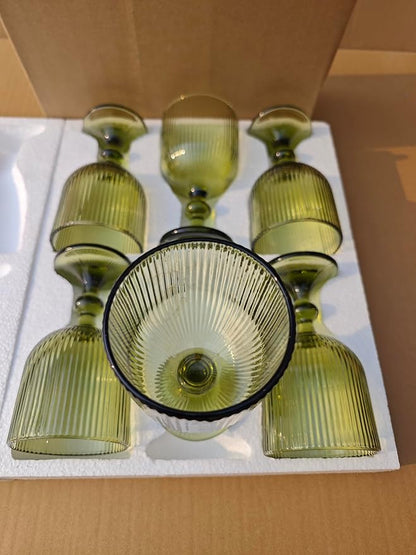 Vintage Green Wine Glasses Set of 6, 14 oz Green Goblets Glassware Drinking - Image 5