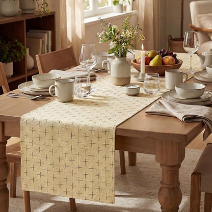 Artoid Mode Beige Cross-Star Textured Table Runner, Seasonal Waterproof Rustic - Image 5