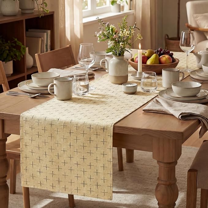 Artoid Mode Beige Cross-Star Textured Table Runner, Seasonal Waterproof Rustic - Image 5