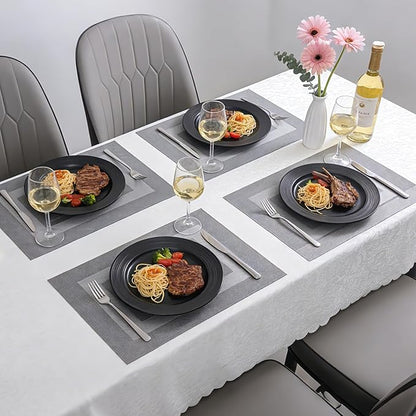 Timeet Gray Placemats Set of 4, Heat Resistant Non-Slip Place Mats, Durable Washable PVC Vinyl Woven Table Mats, Wipeable Placemats for Dining Table Easy to Clean