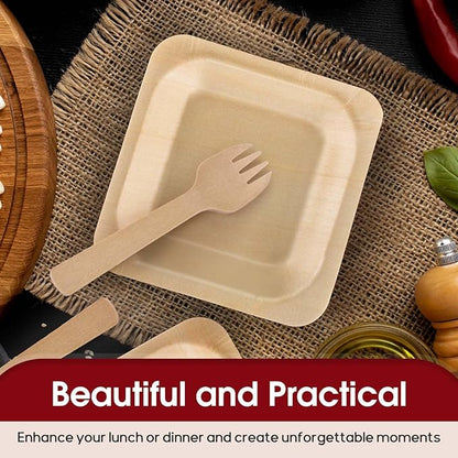 300 Pcs Disposable Palm Leaf Bowls, Square Bamboo Appetizer Plates, Compostable Wood Plates with Bamboo Forks for Birthday Wedding Party, Dessert, Catering and Home Use (4.4 x 4.4x0.5 Inch)