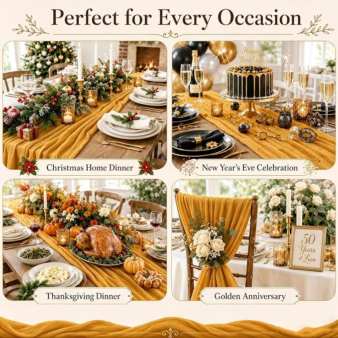 6 Pack Gold Cheesecloth Table Runner 22 x 120 Inch | 10FT Long Sheer Cheese - Image 7