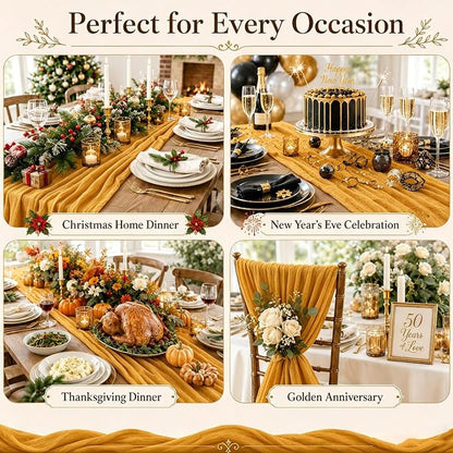 6 Pack Gold Cheesecloth Table Runner 22 x 120 Inch | 10FT Long Sheer Cheese - Image 7