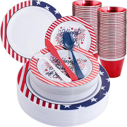 LIYH 180 Pcs 4th of July Plastic Plates Red White Blue, Plastic Silverware by LIYHLoveinyourheart