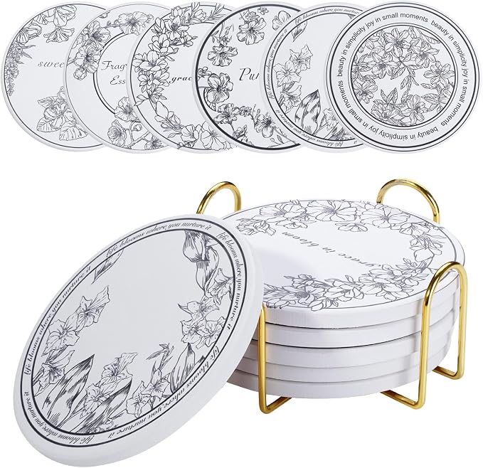 6Pcs Ceramic Coasters Set with Holder by PEUZAVA