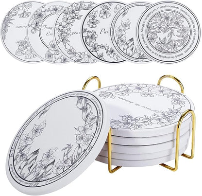 6Pcs Ceramic Coasters Set with Holder by PEUZAVA