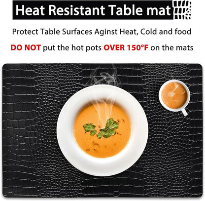 Set of 6 Faux Leather Placemats, PU Table Mats, Waterproof, Stain Resistant, Heat Resistant, Easy to Clean for Kitchen Dining Table,Conference Table
