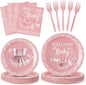 96Pcs Pink Platos De Barro Mexicanos Baby Shower Party Plates Supplies Welcome by G1ngtar