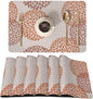 QIYI Placemats Set of 6, 12x18 Inch Faux Leather Place Mats for Kitchen Dinning, Heat Resistant Anti Slip Floral Table Mats, Waterproof Wipeable Washable Placemat Thanksgiving Table Décor, Brown