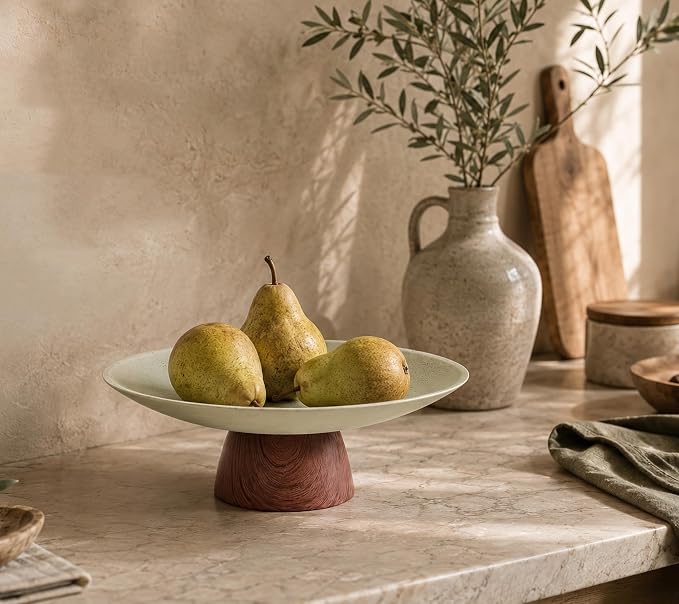 Large Decorative Bowl, Japandi Resin Pedestal Bowl - Image 5