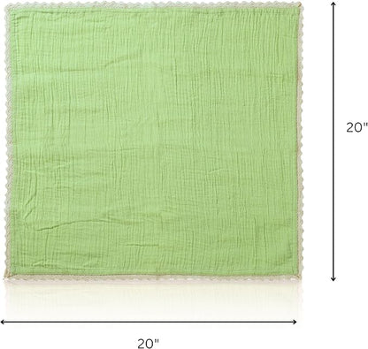 FINGERCRAFT Dinner Cloth Napkin Cotton Muslin Double Gauze 12 Pack with Classic Lace for Everyday Use, Wedding, Party, Christmas, Easter Napkins Cloth are Pre Shrunk and Good Absorbency Lettuce Green