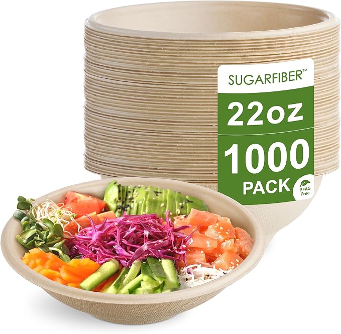 Sugarfiber by Harvest 22oz Round Compostable Bowls PFAS Free by HarvestPackGOURMETSHOWCASE