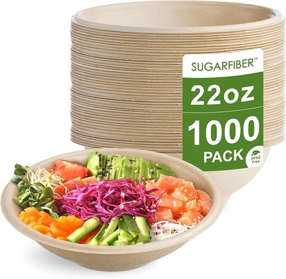 Sugarfiber by Harvest 22oz Round Compostable Bowls PFAS Free by HarvestPackGOURMETSHOWCASE