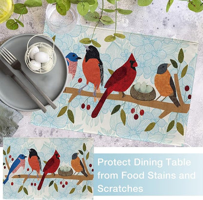 Seliem Spring Summer Birds Placemats Set of 4, Cardinal Bluebird Bullfinch | - Image 5